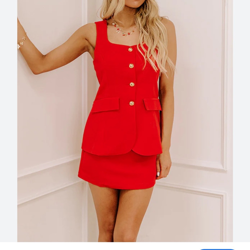 NWT ✨FATE Red Blazer Vest Dress & Romper with Gold Buttons
